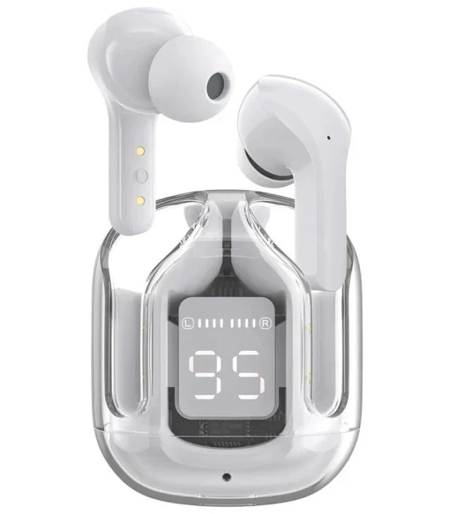 Air31 Crystal Transparent Bluetooth 5.3 Earbuds – Noise Reduction, Waterproof, LED Display