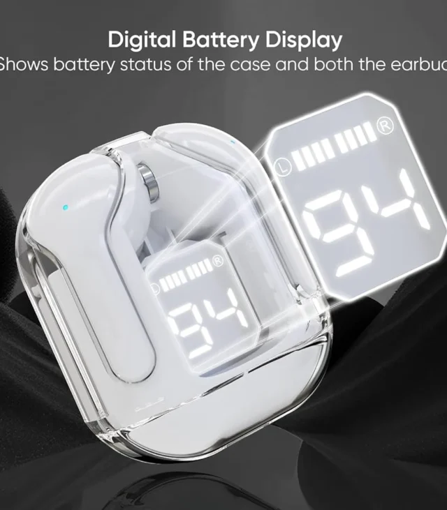 Air31 Crystal Transparent Bluetooth 5.3 Earbuds – Noise Reduction, Waterproof, LED Display - Image 2